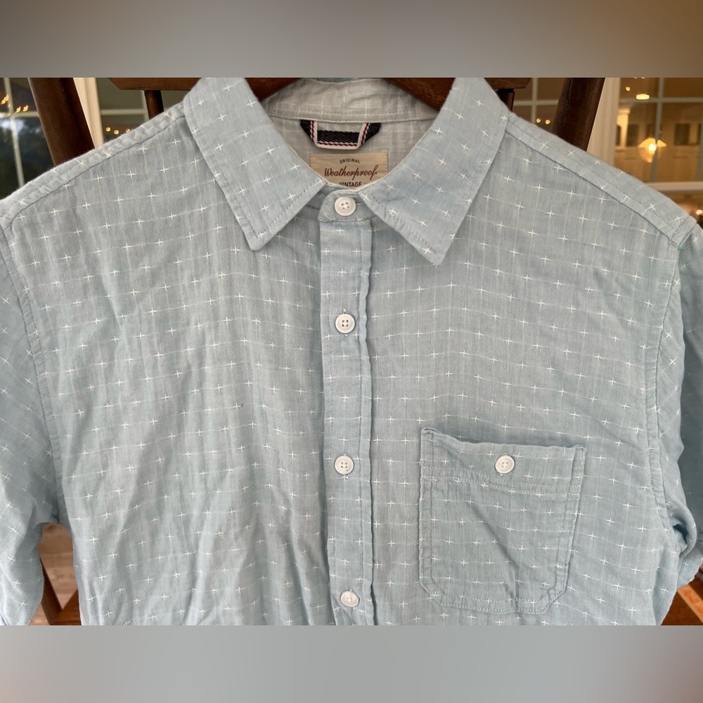 NWOT Weatherproof Double Layer 100% Cotton Short Sleeve Shirt Baby Blue Small
